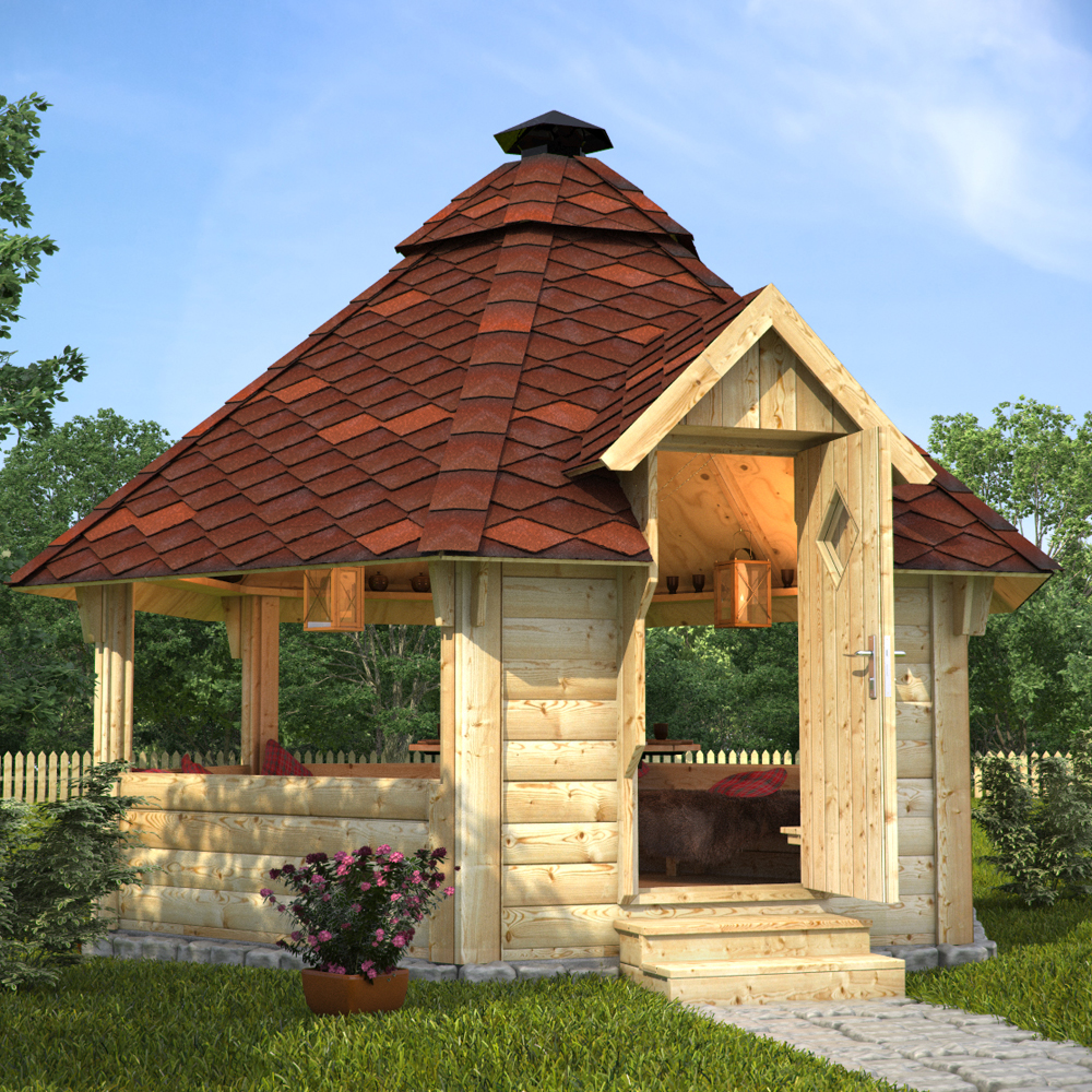 Cabane de barbecue en bois gril avec un gril de jardin toiture à