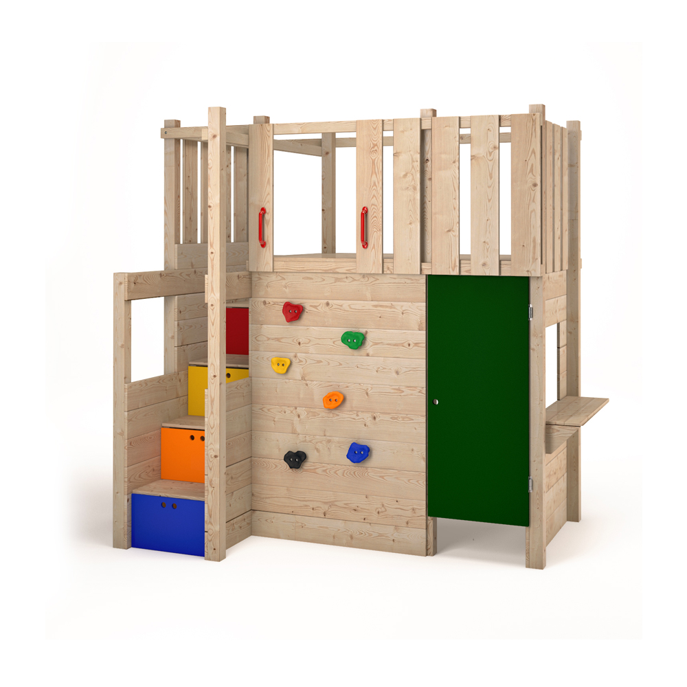 Indoor Play Tower Loft Bed Wardrobe Climbing Wall Playground Children