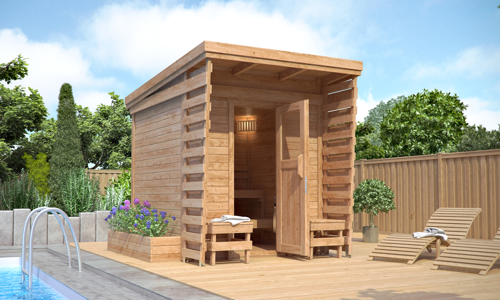 Sauna exterior ISIDOR cámara de sauna sauna 2x2m madera maciza techo en