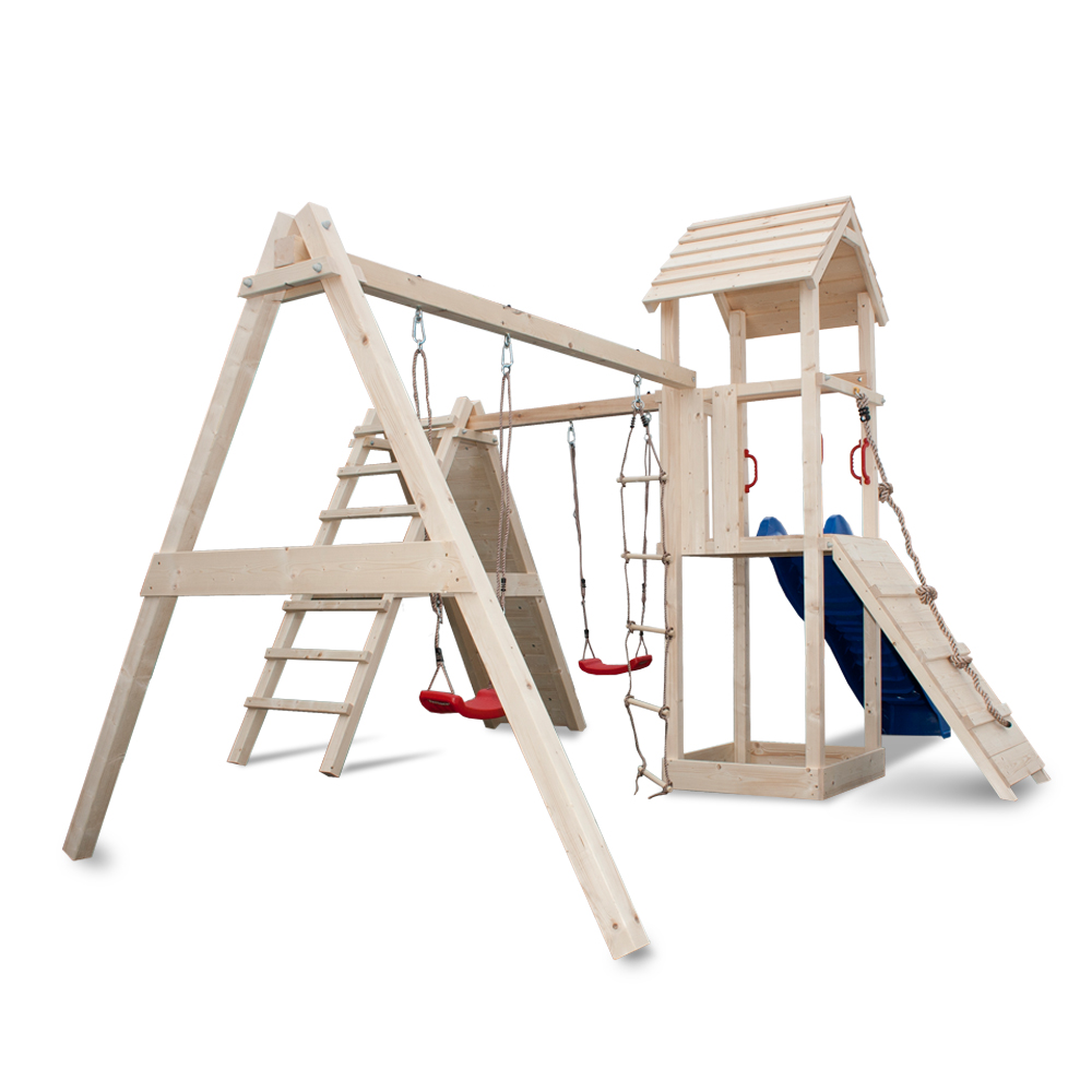 XXL Play House Wooden Game Tower Stilts Slide Swing Rope Ladder Full